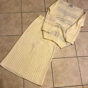 Vintage Kenneth Too Winter White Knit Skirt & Sweater Set